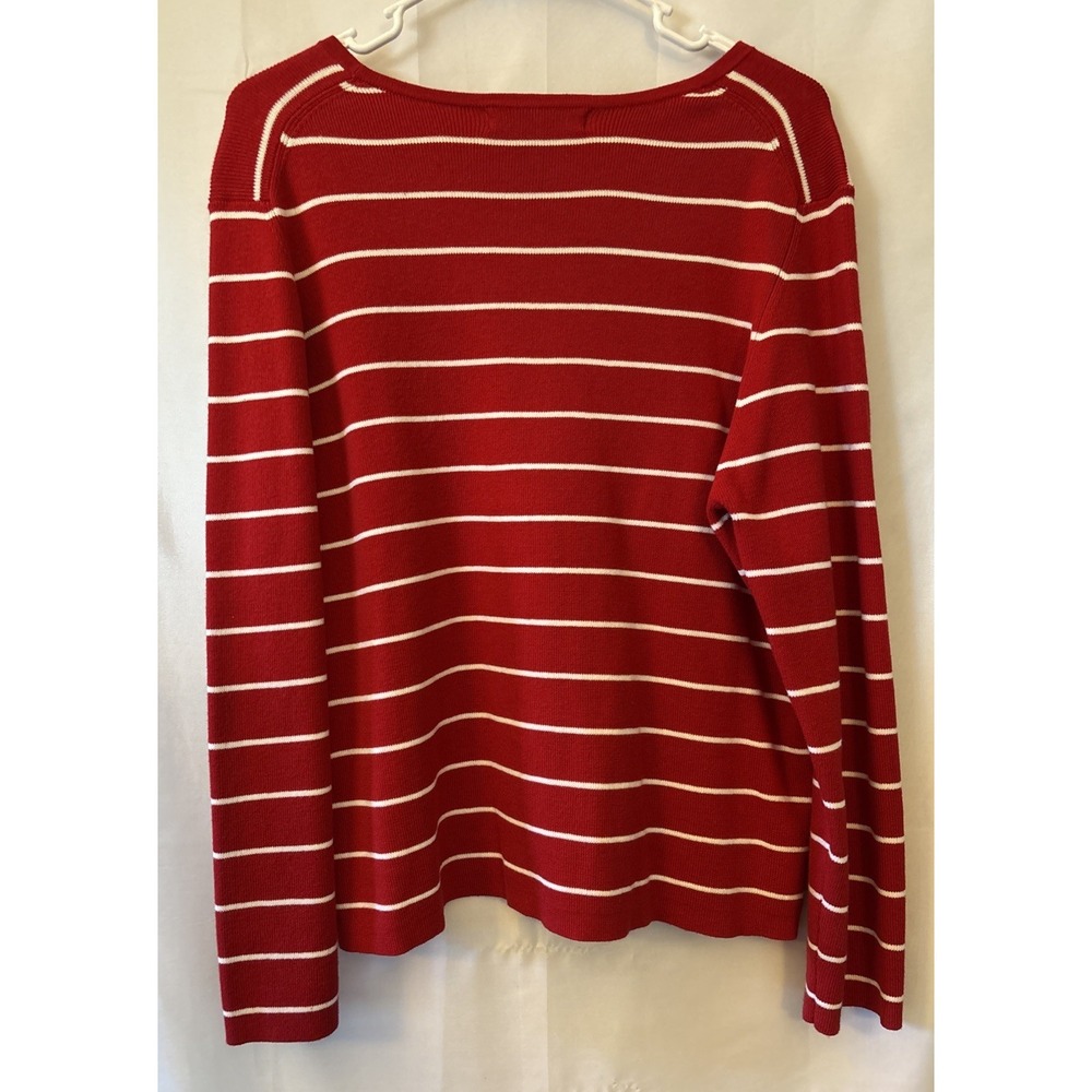 Linda Matthews Cardigan Sweater Womens XL Red/ White Striped V Neck Button - Picture 4 of 6